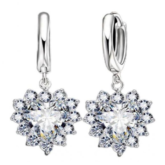 Solid 925 Sterling Silver Heart Earrings Drop Cute Jewelry